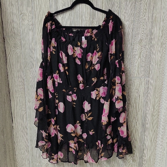 TRULY 4 YOU Long Sleeve Floral Off The Shoulder Chiffon Mini Dress Womens XL NWT - Picture 1 of 13